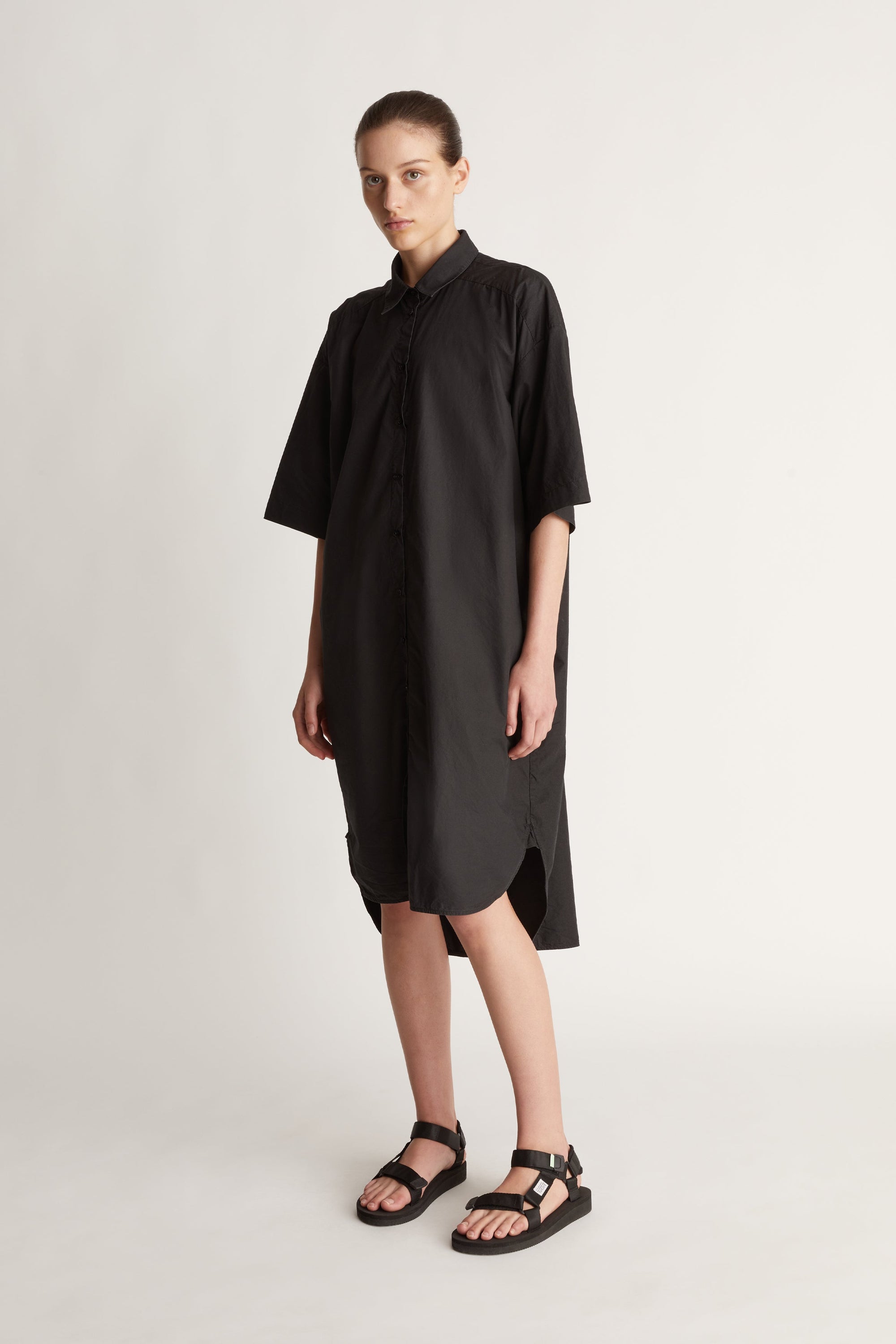LM Poplin Short Sleeve Shirt Dress Black