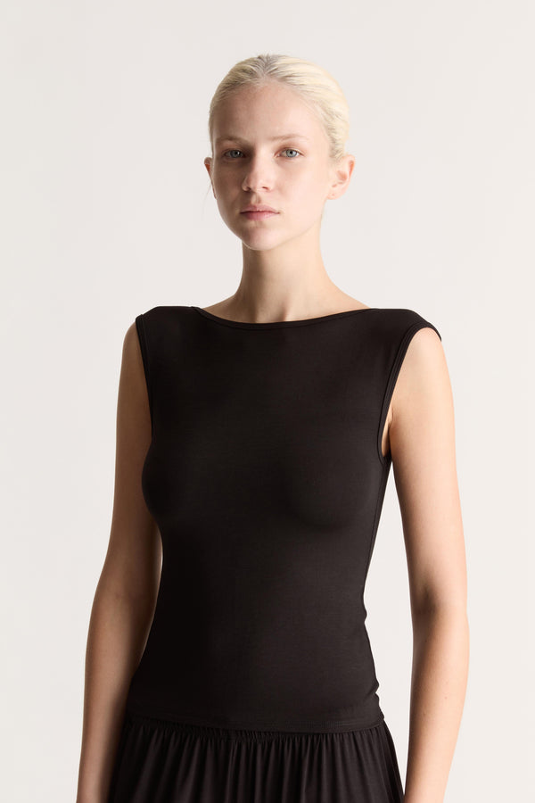 Recline Bateau Sleeveless Tank in Black