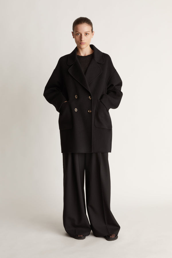 Florentine Cashmere Pea Coat in Black
