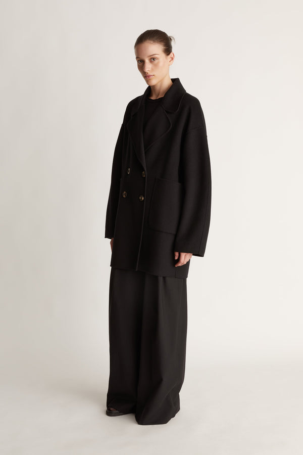 Florentine Cashmere Pea Coat in Black