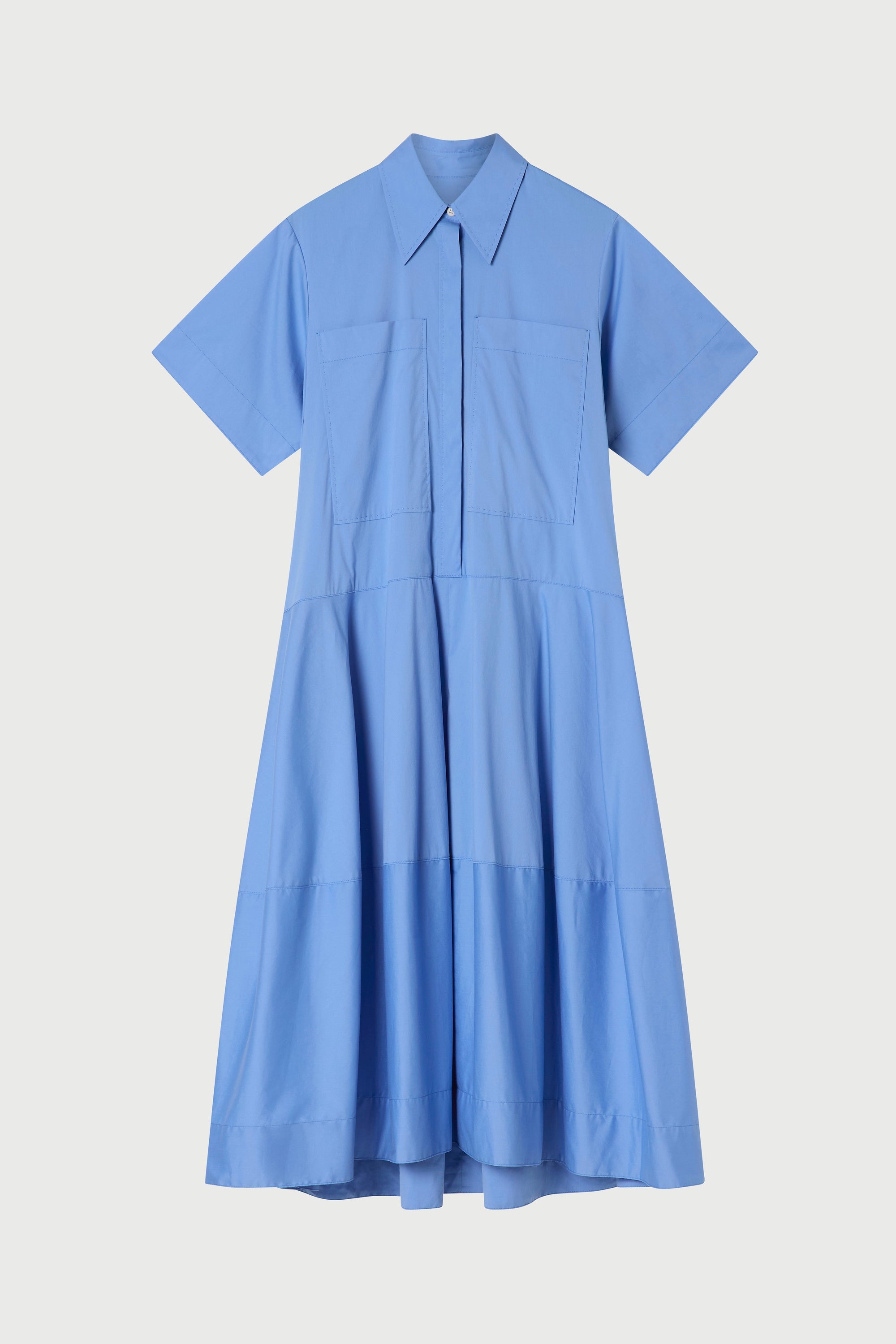 Blue dress with short sleeves on a white background