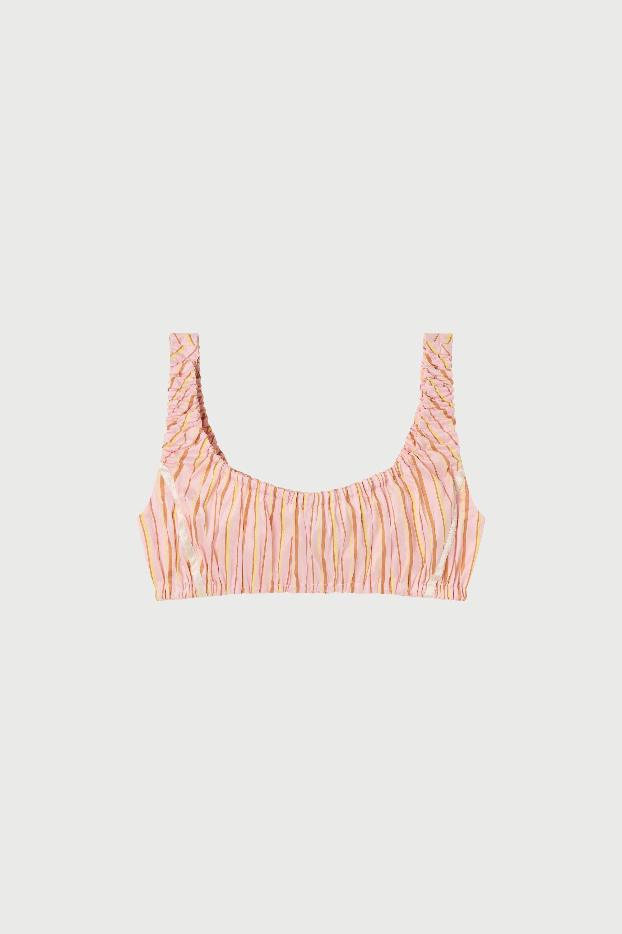 Striped bralette top on a light gray background