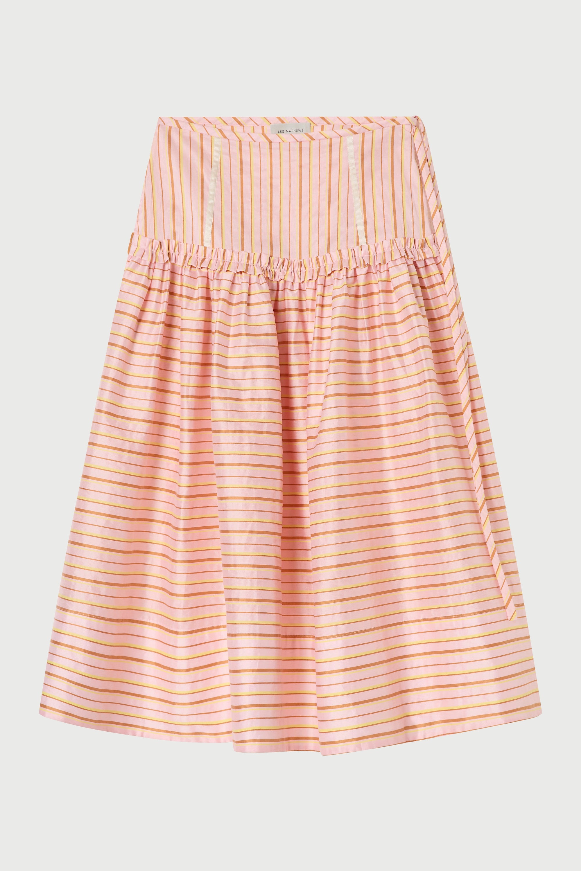 Striped skirt with pink and orange pattern on a white background