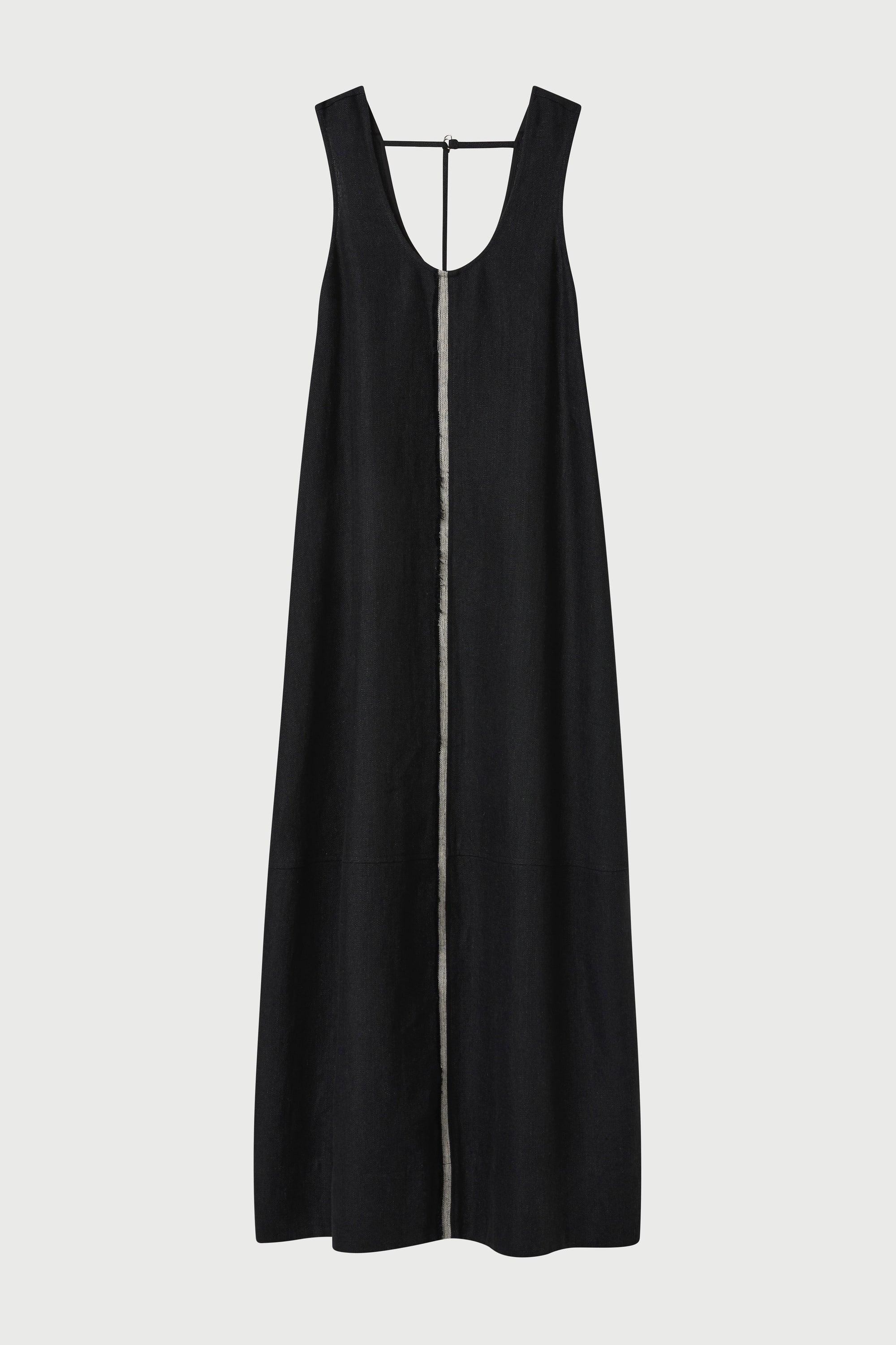 Black sleeveless dress on a light gray background