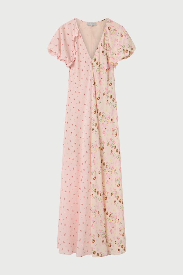 Floral dress with ruffled sleeves on a white background