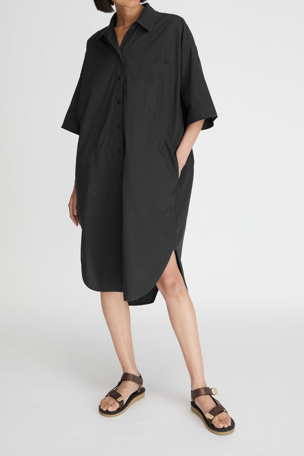 LM Poplin Short Sleeve Shirt Dress Black