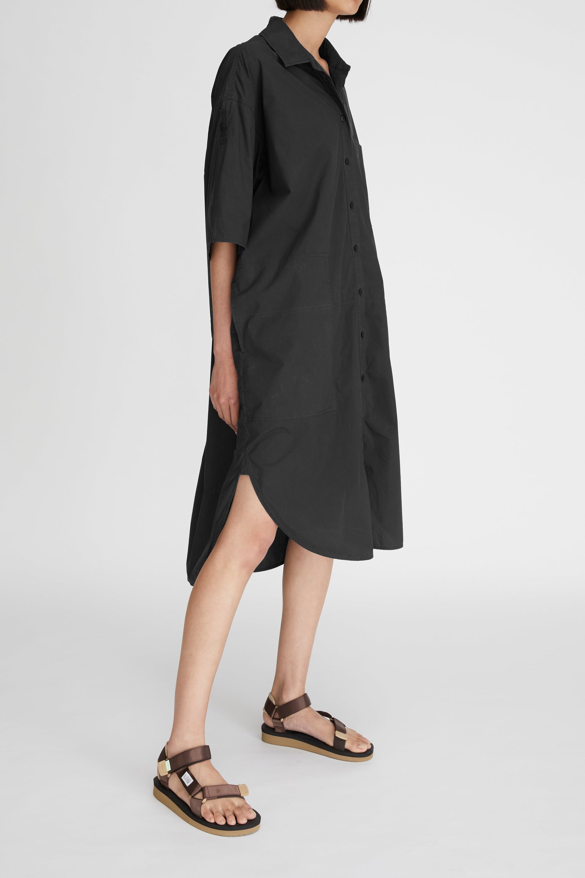 LM Poplin Short Sleeve Shirt Dress Black